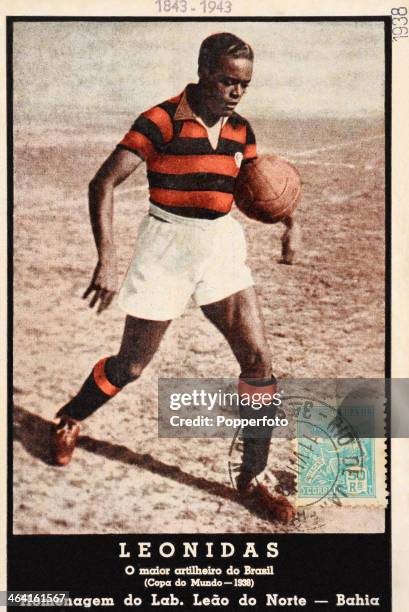 Leonidas da Silva who played football for Brazil in two World Cups and was the top scorer of the 1938 World Cup, featured on a vintage postcard...