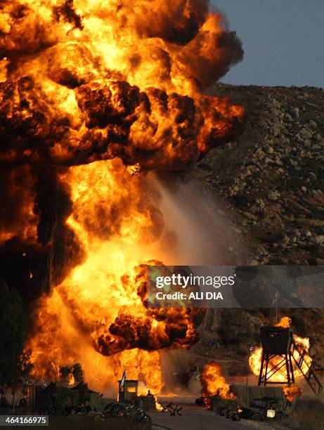 Controlled explosion in set off during the shooting of a movie depicting the story of a member of Shiite movement Hezbollah, Amer Kalakesh, who blew...