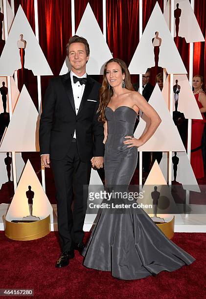 Actor Edward Norton and producer Shauna Robertson attend the 87th Annual Academy Awards at Hollywood & Highland Center on February 22, 2015 in...