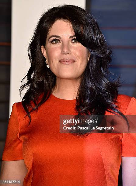 Designer Monica Lewinsky attends the 2015 Vanity Fair Oscar Party hosted by Graydon Carter at Wallis Annenberg Center for the Performing Arts on...