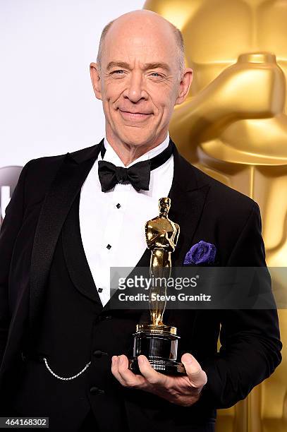 Actor J.K. Simmons poses in the press room during the 87th Annual Academy Awards at Loews Hollywood Hotel on February 22, 2015 in Hollywood,...
