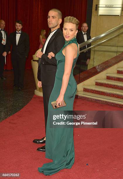 Actress Scarlett Johansson and Romain Dauriac attend the 87th Annual Academy Awards at Hollywood & Highland Center on February 22, 2015 in Hollywood,...