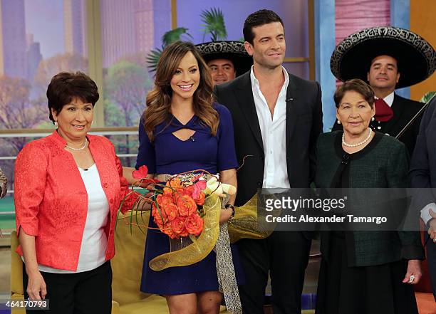 Liz Padilla, Satcha Pretto, Aaron Butler and Elvia de Padilla are seen on the set of "Despierta America" at Univision Headquarters on January 21,...