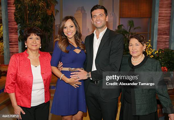 Liz Padilla, Satcha Pretto, Aaron Butler and Elvia de Padilla are seen on the set of "Despierta America" at Univision Headquarters on January 21,...