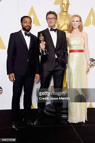 Actor Chiwetel Ejiofor, Filmmaker Pawel Pawlikowski winner of the Best Foreign Language Film Award for 'Ida', and actress Nicole Kidman pose in the...