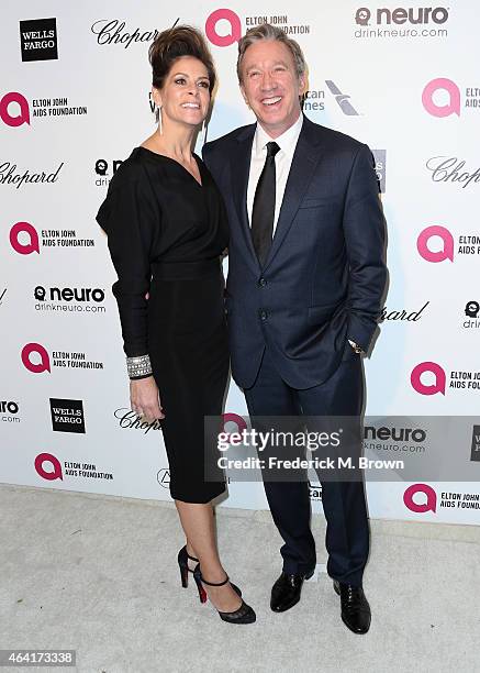 Actors Jane Hajduk and Tim Allen attend the 23rd Annual Elton John AIDS Foundation's Oscar Viewing Party on February 22, 2015 in West Hollywood,...