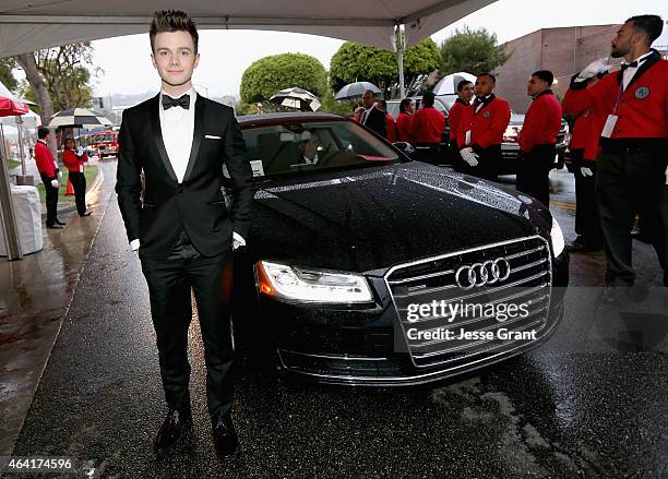 Actor Chris Colfer attends the 23rd Annual Elton John AIDS Foundation Academy Viewing Party in an Audi A8 L TDI on February 22, 2015 in Los Angeles,...