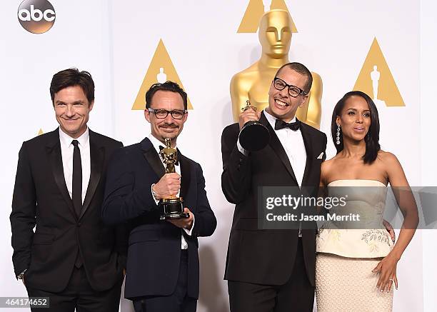 Actor Jason Bateman, Mat Kirkby and James Lucas winners of the Best Live Action Short Film Award for 'The Phone Call', and actress Kerry Washington...