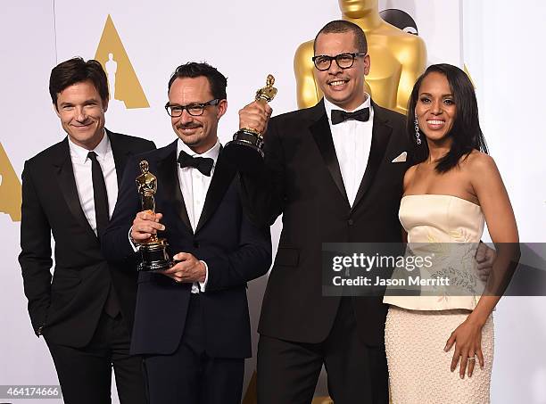 Actor Jason Bateman, Mat Kirkby and James Lucas winners of the Best Live Action Short Film Award for 'The Phone Call', and actress Kerry Washington...