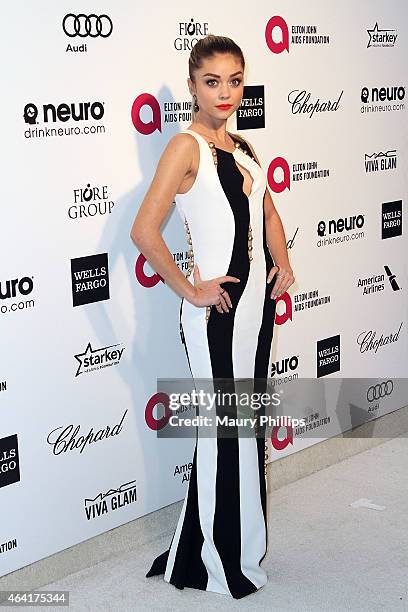 Sarah Hyland arrives at the 23rd Annual Elton John AIDS Foundation Academy Awards Viewing Party at The City of West Hollywood Park on February 22,...