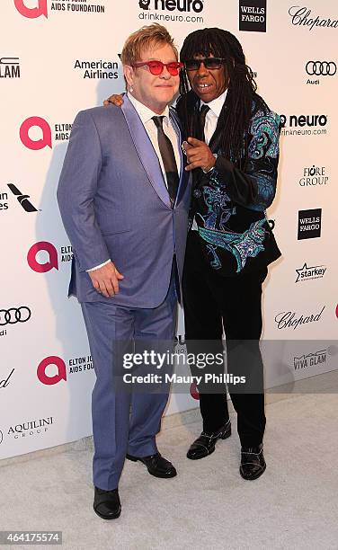 Sir Elton John and Nile Rodgers arrive at the 23rd Annual Elton John AIDS Foundation Academy Awards viewing party at The City of West Hollywood Park...