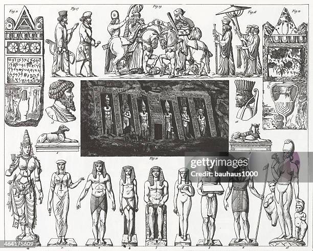 ancient sculpture engraving - egyptian god stock illustrations