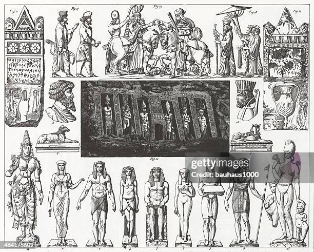 ancient sculpture engraving - egyptian mythology stock illustrations