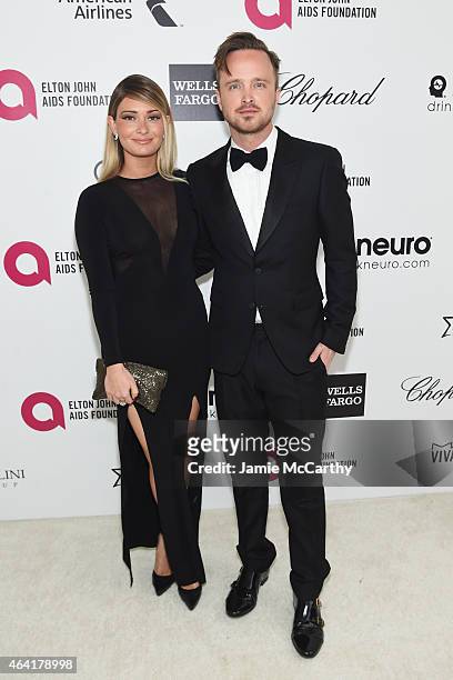Actor Aaron Paul and Lauren Parsekian attend the 23rd Annual Elton John AIDS Foundation Academy Awards Viewing Party on February 22, 2015 in Los...