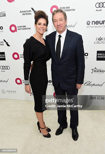 Actor Tim Allen and Jane Hajduk attend the 23rd Annual Elton John AIDS Foundation Academy Awards Viewing Party on February 22, 2015 in Los Angeles,...