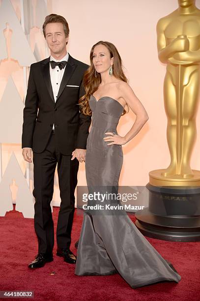 Edward Norton and Shauna Robertson attend the 87th Annual Academy Awards at Hollywood & Highland Center on February 22, 2015 in Hollywood, California.