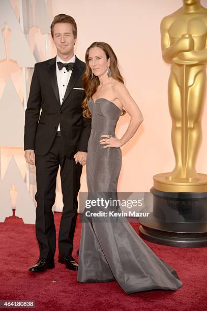 Edward Norton and Shauna Robertson attend the 87th Annual Academy Awards at Hollywood & Highland Center on February 22, 2015 in Hollywood, California.