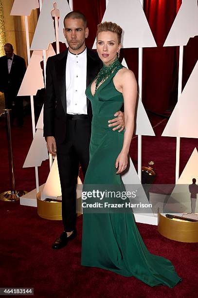 Actress Scarlett Johansson and journalist Romain Dauriac attend the 87th Annual Academy Awards at Hollywood & Highland Center on February 22, 2015 in...