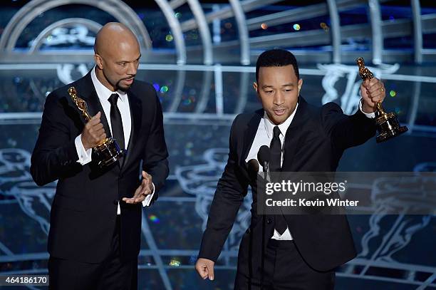 Lonnie Lynn aka Common and John Stephens aka John Legend accept the Best Original Song Award for "Glory" from "Selma" during the 87th Annual Academy...