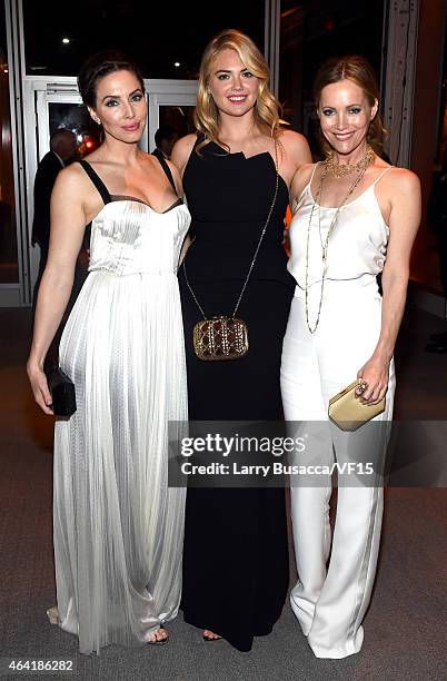 Actress/comedian Whitney Cummings, model Kate Upton, and actress Leslie Mann attend the 2015 Vanity Fair Oscar Party Viewing Dinner hosted by Graydon...