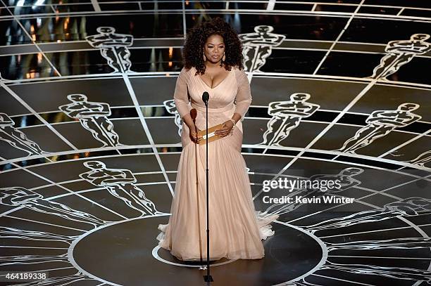 Oprah Winfrey speaks onstage during the 87th Annual Academy Awards at Dolby Theatre on February 22, 2015 in Hollywood, California.