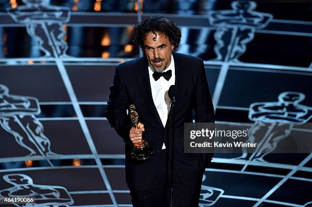 Director Alejandro Gonzalez Inarritu accepts the Best Director Award for "Birdman" onstage during the 87th Annual Academy Awards at Dolby Theatre on...