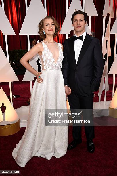 Musician Joanna Newsom and actor Andy Samberg attend the 87th Annual Academy Awards at Hollywood & Highland Center on February 22, 2015 in Hollywood,...