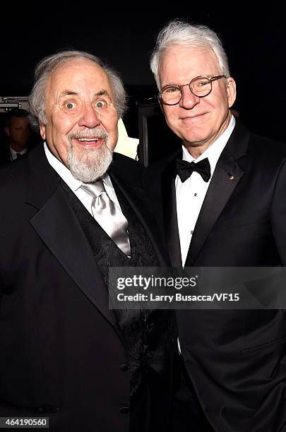 Producer George Schlatter and actor/comedian Steve Martin attend the 2015 Vanity Fair Oscar Party Viewing Dinner hosted by Graydon Carter at the...