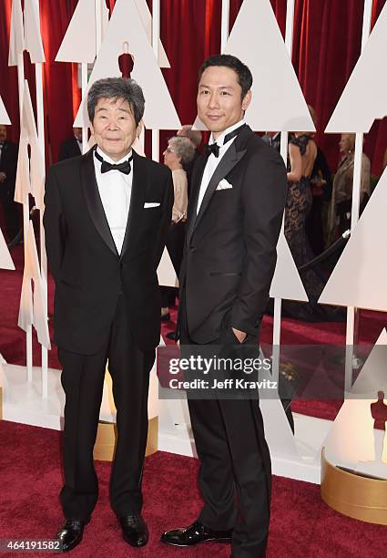 Writer/Director Isao Takahata and producer Yoshiaki Nishimura attend the 87th Annual Academy Awards at Hollywood & Highland Center on February 22,...