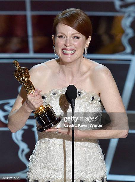 Actress Julianne Moore accepts the Best Actress in a Leading Role Award for "Still Alice" onstage during the 87th Annual Academy Awards at Dolby...