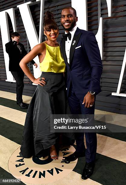 Jada Crawley and NBA player Chris Paul attend the 2015 Vanity Fair Oscar Party hosted by Graydon Carter at the Wallis Annenberg Center for the...