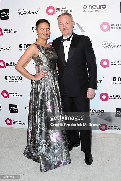 Actors Allegra Riggio and Jared Harris attend the 23rd Annual Elton John AIDS Foundation's Oscar Viewing Party on February 22, 2015 in West...