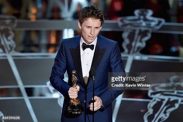 Actor Eddie Redmayne accepts the Best Actor in a Leading Role Award for "The Theory of Everything" onstage during the 87th Annual Academy Awards at...