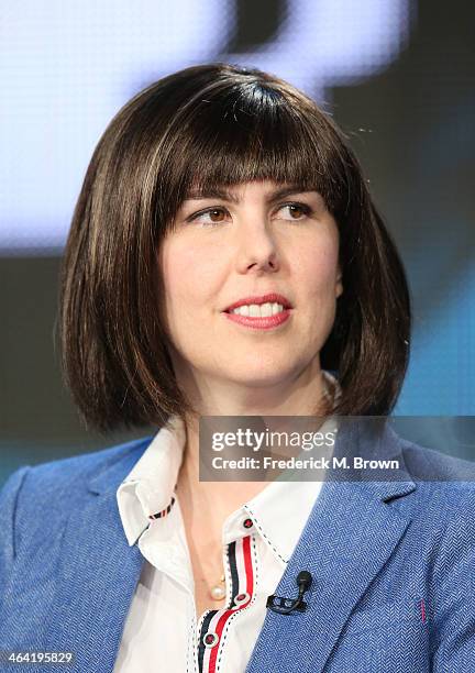 Appraiser Laura Woolley speaks onstage during the ' Antiques Roadshow/"Treasures from History and Hollywood" ' panel discussion at the PBS portion of...