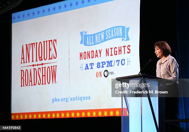 Series Executive Producer Marsha Bemko speaks onstage during the ' Antiques Roadshow/"Treasures from History and Hollywood" ' panel discussion at the...