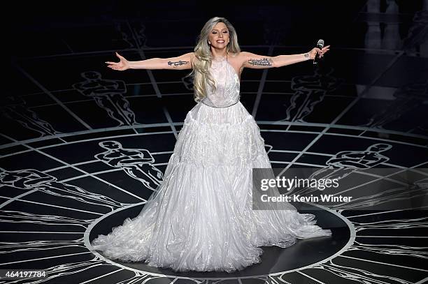 Lady Gaga performs onstage during the 87th Annual Academy Awards at Dolby Theatre on February 22, 2015 in Hollywood, California.