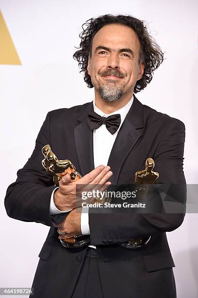 Director Alejandro Gonzalez Inarritu winner of the Best Picture award for 'Birdman' poses in the press room during the 87th Annual Academy Awards at...