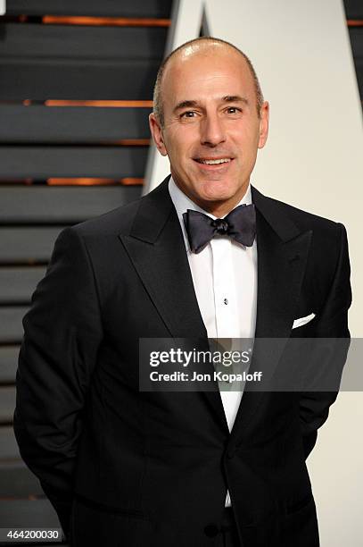 Personality Matt Lauer attends the 2015 Vanity Fair Oscar Party hosted by Graydon Carter at Wallis Annenberg Center for the Performing Arts on...