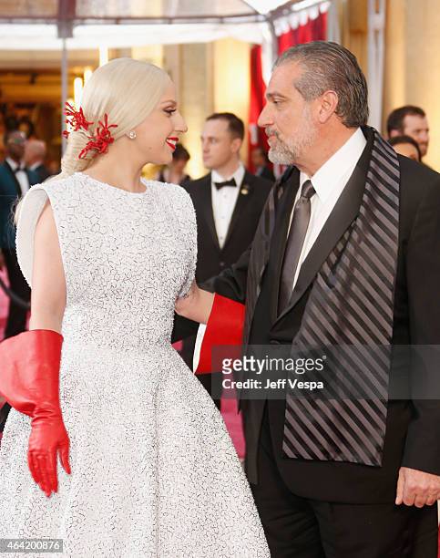 Musician Lady Gaga and Joe Germanotta attend the 87th Annual Academy Awards at Hollywood & Highland Center on February 22, 2015 in Hollywood,...