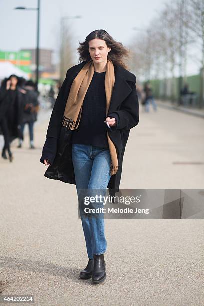 American model Drake Burnette exits the PReen show in hair by Syd Hayes during London Fashion Week Fall/Winter 2015/16 at 1 Pancras Square on...