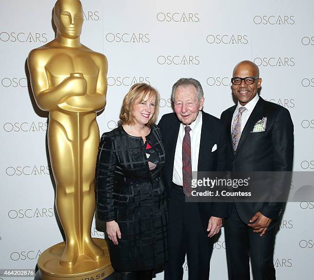 Angela Manson, Arthur Manson and Patrick Harrison attend the Academy Of Motion Picture Arts And Sciences 87th Oscars Viewing Party And Dinner at...
