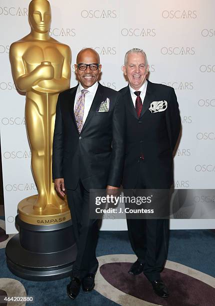 Patrick Harrison and Steven Gilroy attend the Academy Of Motion Picture Arts And Sciences 87th Oscars Viewing Party And Dinner at Daniel on February...