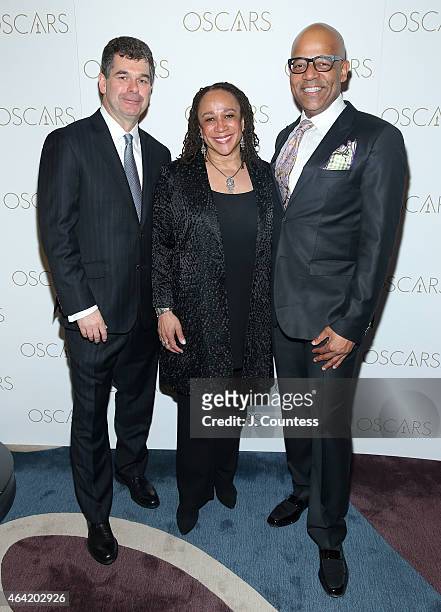 Ed Feney, actress S. Epatha Merkerson and Patrick Harrison attend the Academy Of Motion Picture Arts And Sciences 87th Oscars Viewing Party And...