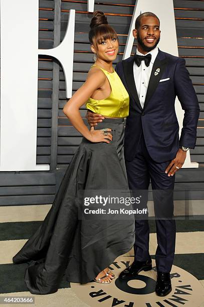 Jada Crawley and NBA player Chris Paul attend the 2015 Vanity Fair Oscar Party hosted by Graydon Carter at Wallis Annenberg Center for the Performing...