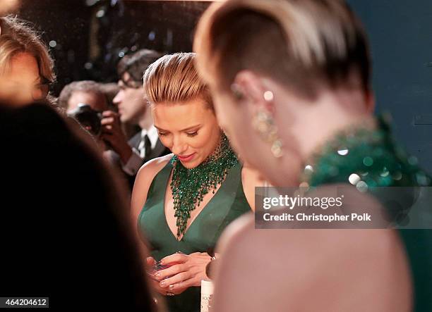 Actress Scarlett Johansson backstage during the 87th Annual Academy Awards at Dolby Theatre on February 22, 2015 in Hollywood, California.