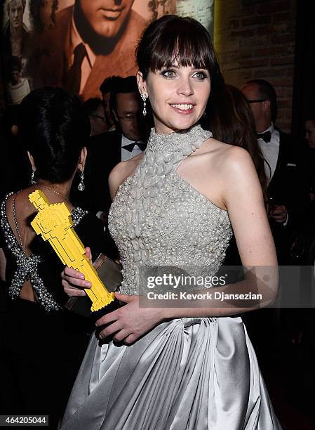 Actress Felicity Jones attends the 87th Annual Academy Awards Governors Ball at Hollywood & Highland Center on February 22, 2015 in Hollywood,...