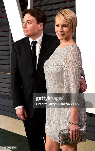 Actor Mike Myers and Kelly Tisdale attend the 2015 Vanity Fair Oscar Party hosted by Graydon Carter at the Wallis Annenberg Center for the Performing...