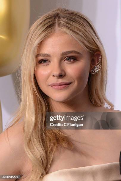 Actress Chloe Grace Moretz poses in the Press Room during the 87th Annual Academy Awards at Loews Hollywood Hotel on February 22, 2015 in Hollywood,...