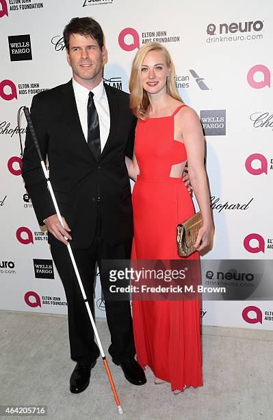 Actors E.J. Scott and Deborah Ann Woll attend the 23rd Annual Elton John AIDS Foundation's Oscar Viewing Party on February 22, 2015 in West...