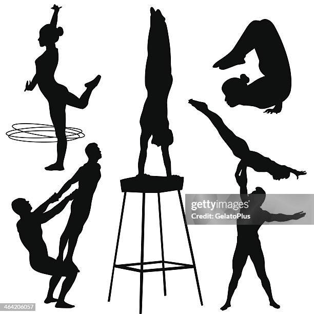 ilustraciones, imágenes clip art, dibujos animados e iconos de stock de artista sillhouette arcobat - contortionist